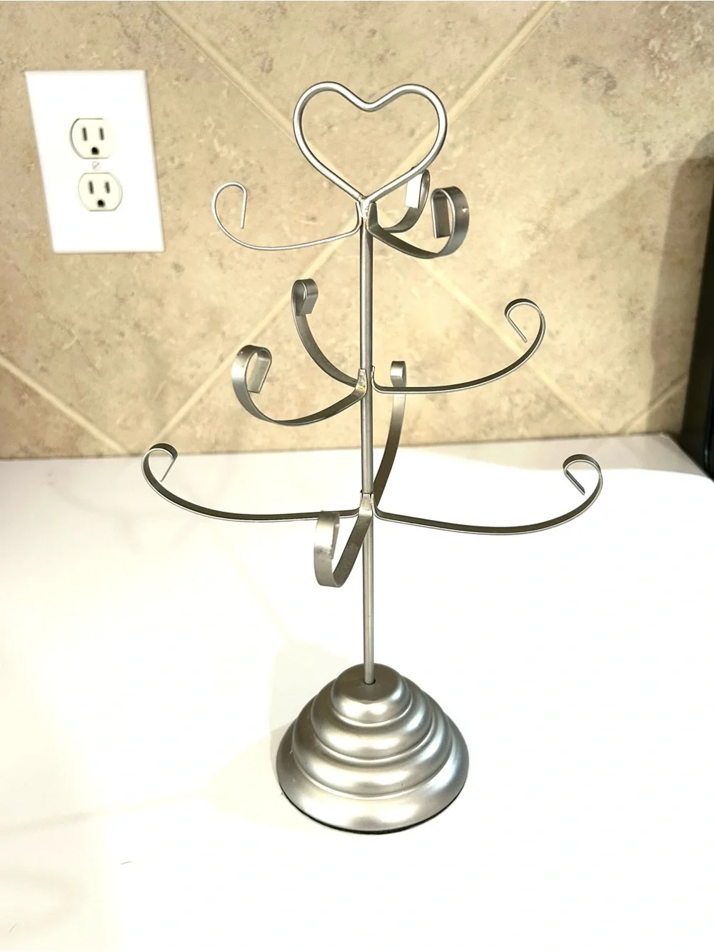 Heart-Top Jewelry Tree Stand Silver Organizer